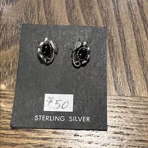 Sterling Silver Black Stone Earrings- Brand New